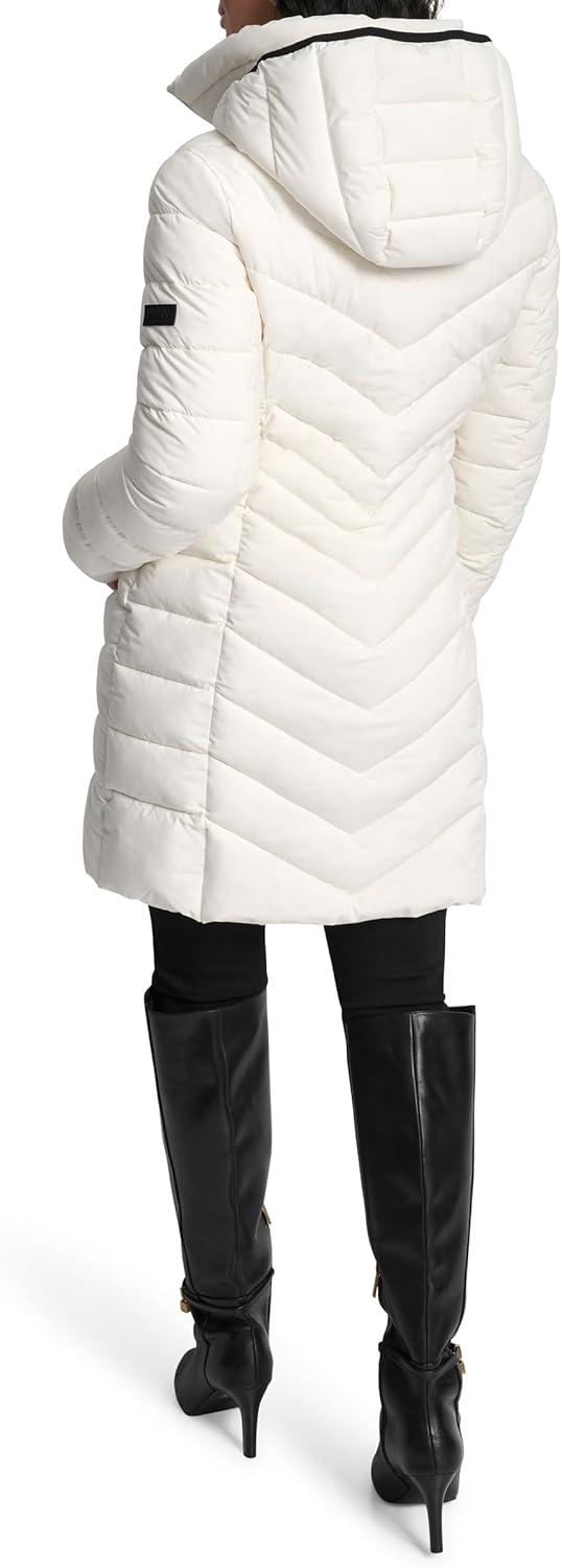 DKNY Women's Long Lightweight Hooded Puffer Jacket – Insulated Casual Outerwear - Image 4
