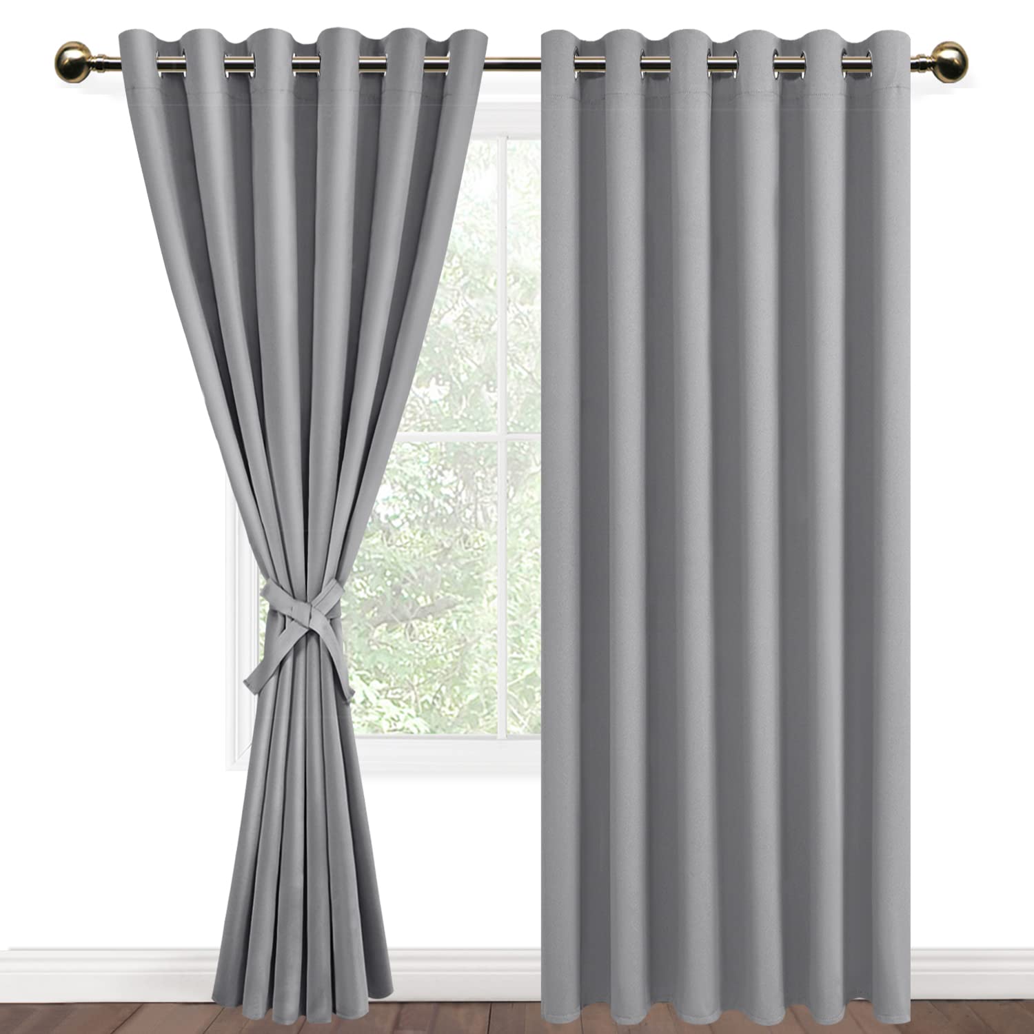DWCN Silver Grey Blackout Curtains 90 x 90 Inch with Tiebacks for Bedroom Thermal Insulated Solid Eyelet Curtains for Living Room,2 Panels,90" Wide x 90" Drop