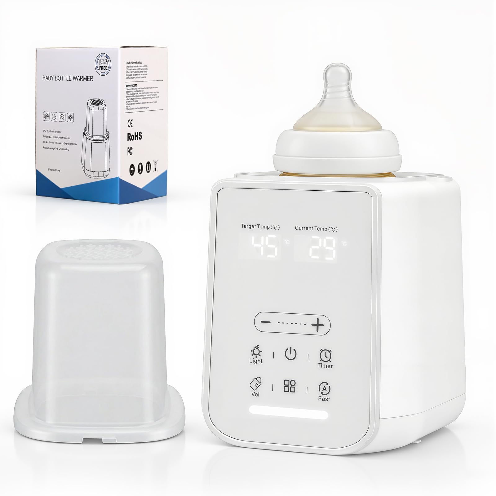 Calentador de Biberones 10-en-1, Esterilizador y Calentador Eléctrico con Pantalla Táctil y Temporizador 24h, Calienta Leche en 3-7 min, Mantiene Caliente 48h, para Casa y Viaje, Blanco