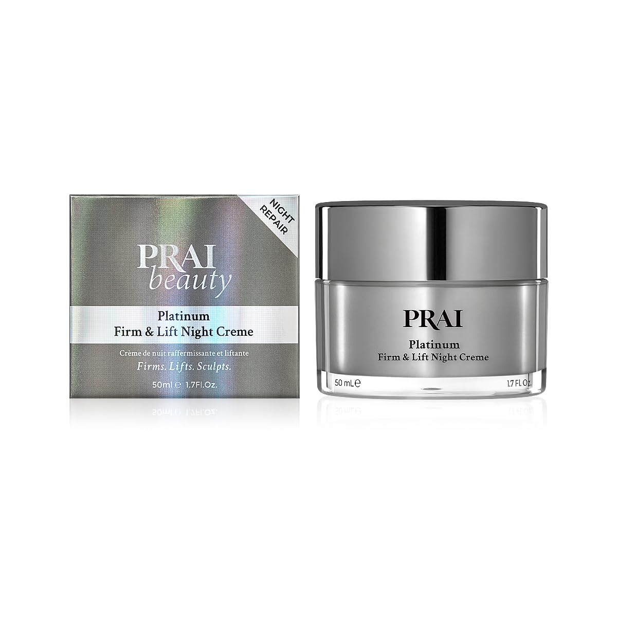 PRAI Platinum Firm & Lift Nachtcreme 50ml – Über-Nacht-Pflege mit Platin, Sheabutter & Vitamin A – Nährt, festigt & mindert Falten