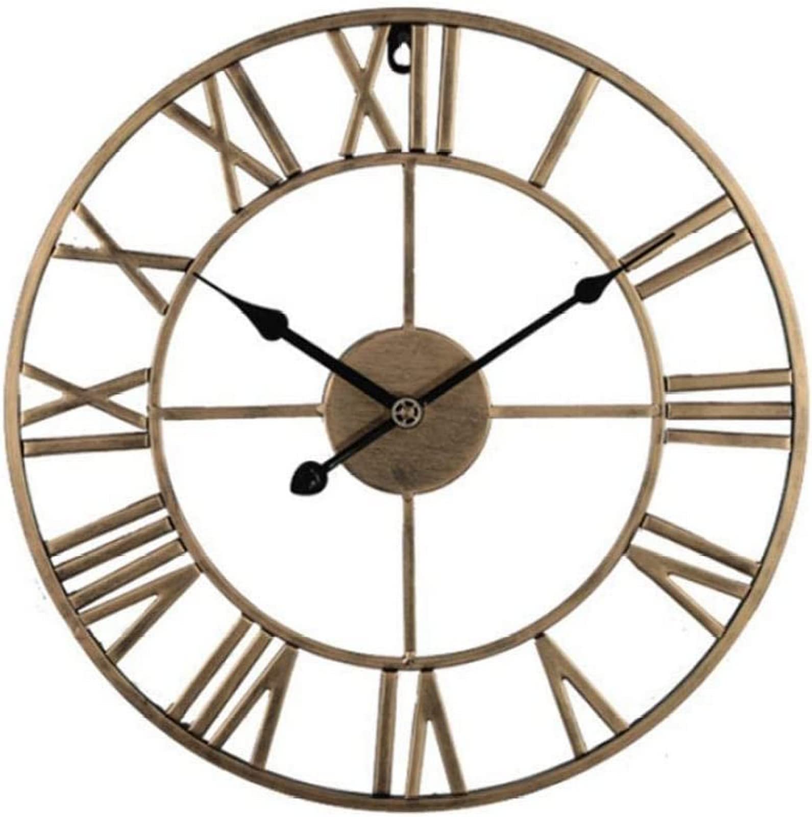SaryEdge Wall Clock Modern Art Wall Clock Silent Metal Wall Clock,European Industrial Vintage with Large Roman Numerals,Retro for Home Decoration-Golden-60Cm Wall Decor Clock, Zwa-V,Vintage Gold-40cm