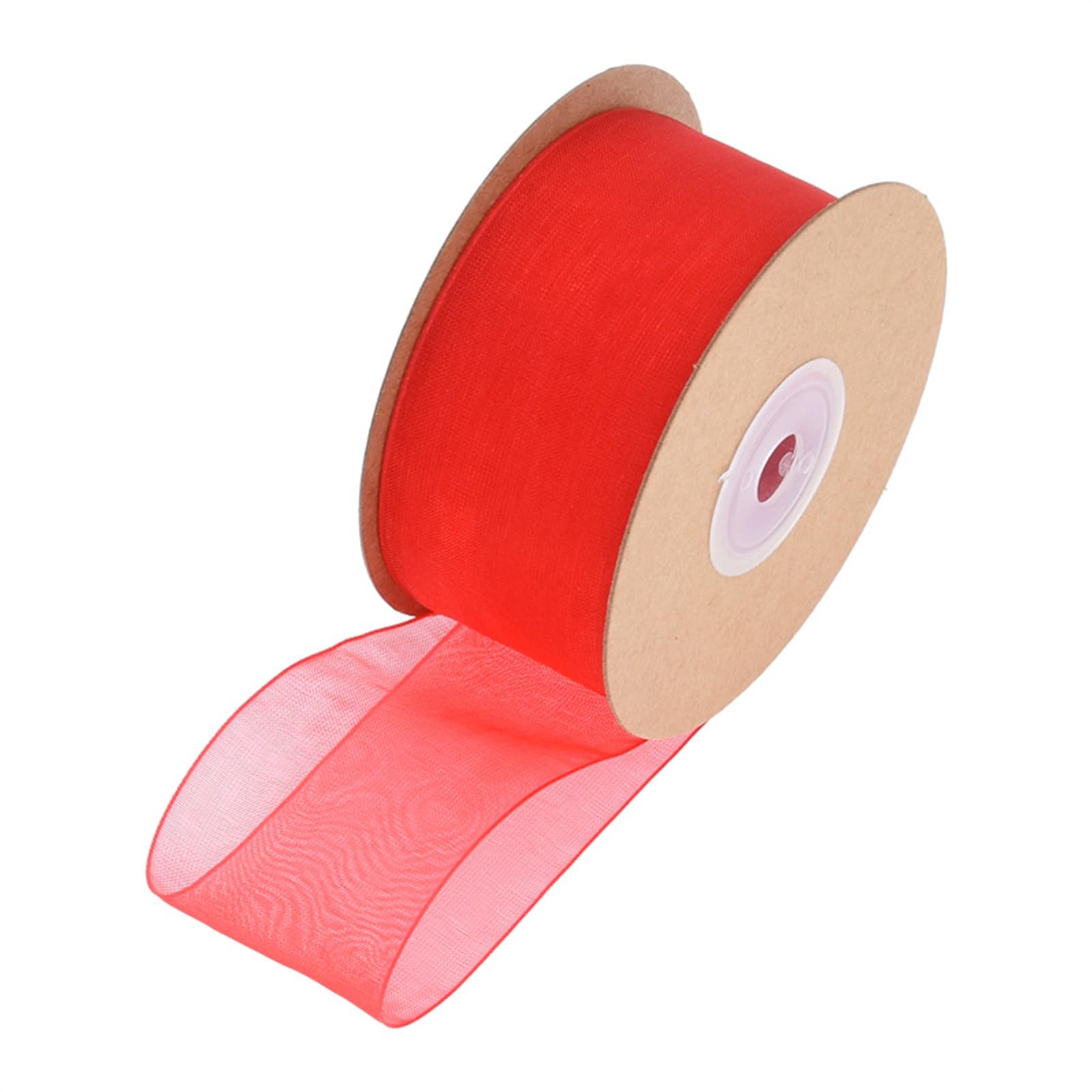 1-1/2 Inch Red Sheer Organza Ribbon, 25 Yards Burgundy Shimmer Chiffon Ribbon for Gift Wrapping Party Decor DIY Crafts Bows Making Wreath