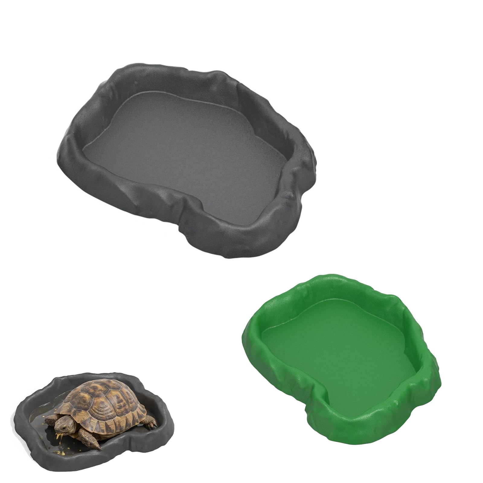 GYTFOG Tortoise Water Bowl, 2 Reptile Water Dishes in Green and Graphite