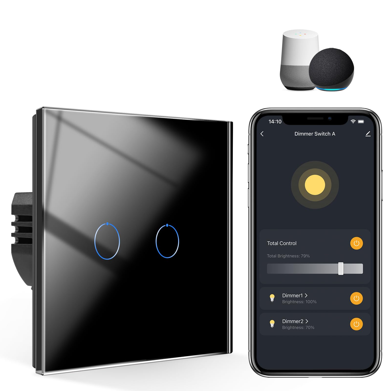 CNBINGO Smart Dimmer Switch for Dimmable LED Light, Voice Control by Alexa, Remote Control by Smart Life App, WiFi Touch Light Switch with Glass Wall Plate, Backlight, Neutral Wire Required