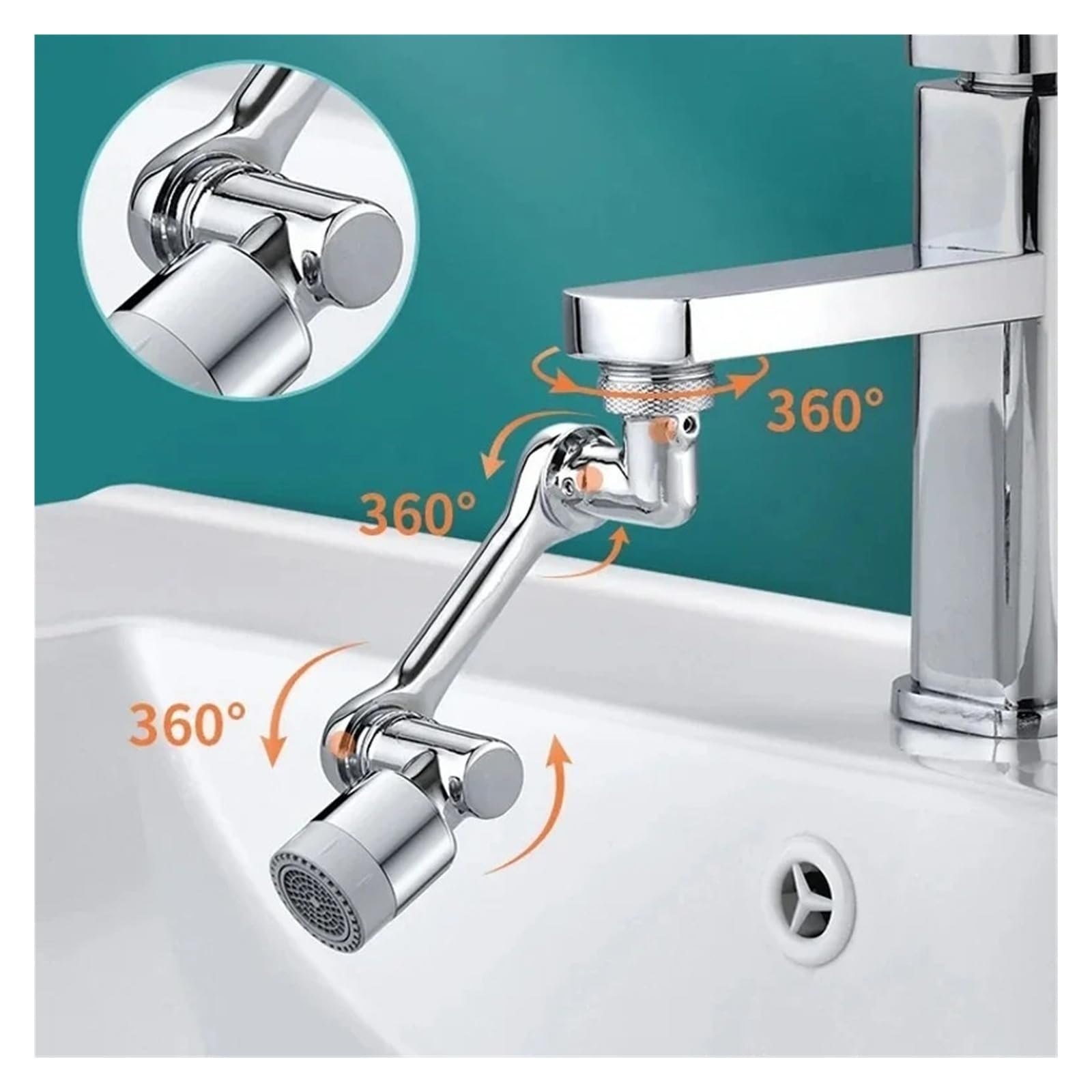 Extensor de grifo giratorio de 1080° con filtro de agua, brazo robótico multifuncional aireador giratorio burbujeador para fregadero de cocina, grifo de baño, 2 modos universales (doble plateado)