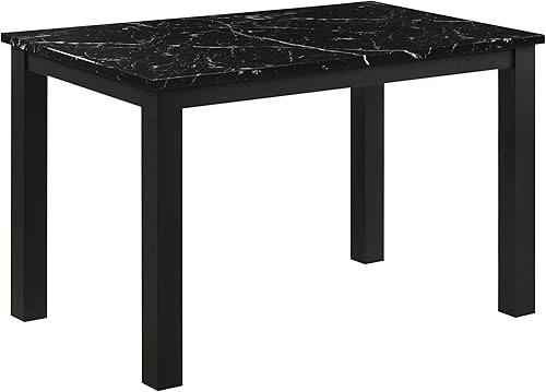 1pc Black Faux Marble Black Rectangular Dining Table Wooden DiningContemporary