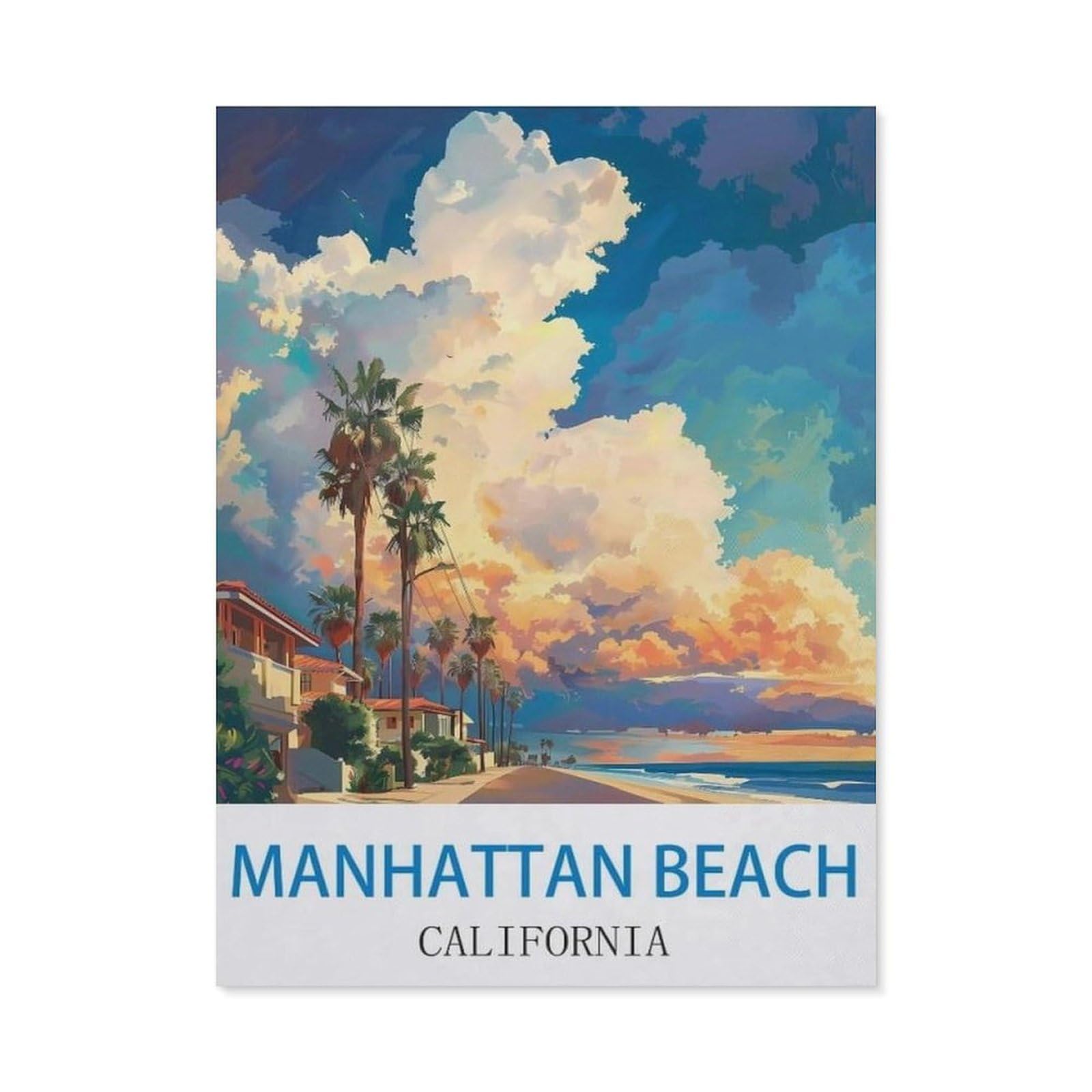 BEAYODKP DIY 5D Diamond Painting Kits，Manhattan Beach California，Diamond Painting for Beginner Adults Rhinestone Numbered Diamond Arts Home Wall Decor（30 x 40 cm/11.81 x 15.74 inches）-CJ3