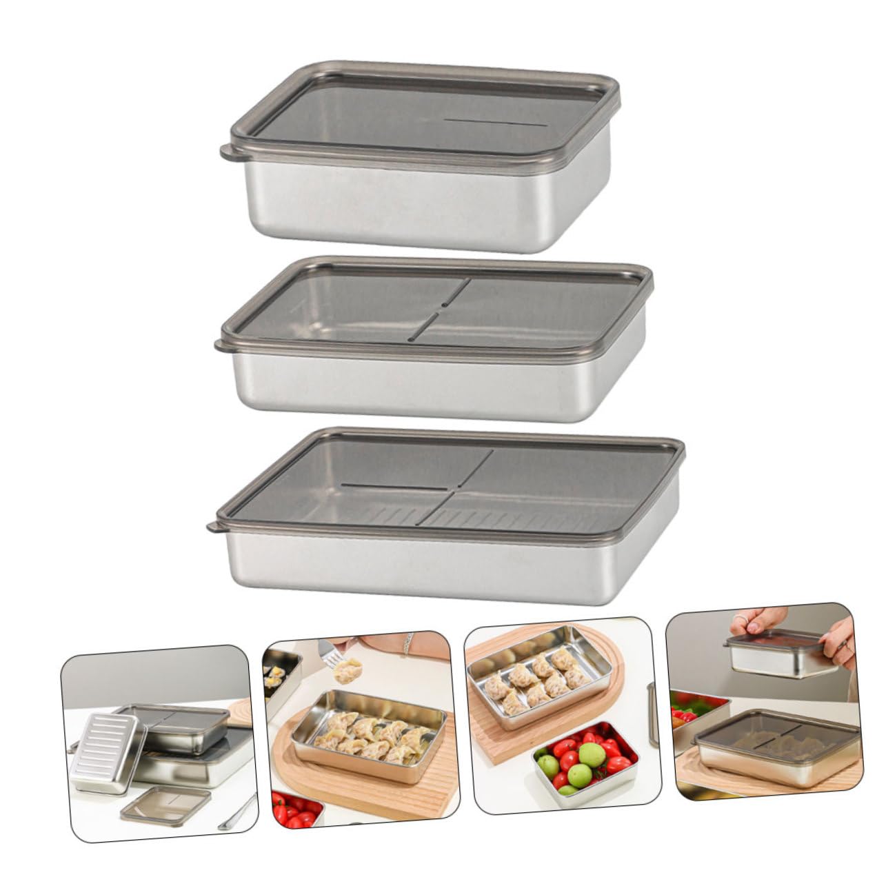 SOLUSTRE 3stücke Behälter Mit Deckel Für Lebensmittel Frische-konservierungsboxen Durchsichtige Kühlschrankboxen Wiederverwendbare Gefrierbehälter Für Obst Und Fleisch