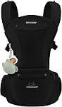 Bebamour Bébé Carrier Nouveau-né à bébé Carrier Hipseat 0-36Months avec le capot tête, 3 PCS Pads de dentition, Extendeur de taille, Noir