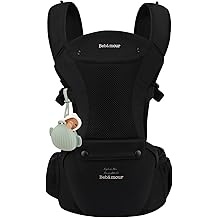 Bebamour Baby Carrier Newborn to Toddler Baby Carrier Hipseat 0-36Months with Head Hood, 3 PCS Teething Pads, Waist Extender, Storage Bag & Pacifier Case Black