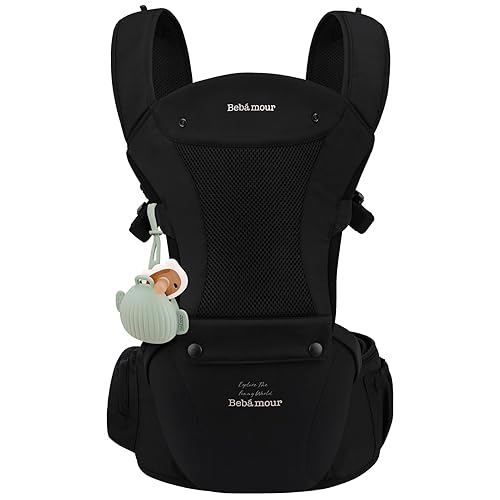 Miniatura 11 de Bebamour Portabebés con asiento de cadera, asiento de cadera de malla transpirable para todas las posiciones y portabebés de 0 a 36 meses con