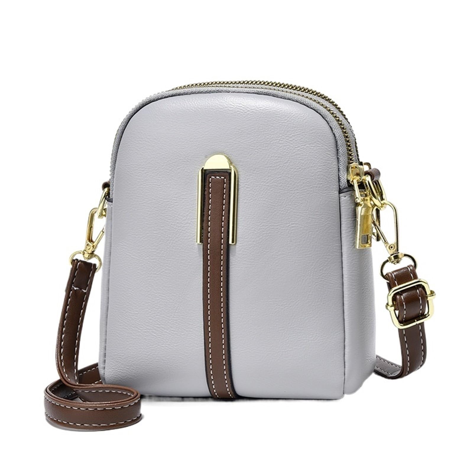 Sac à bandoulière pour téléphone femme en cuir PU gris J Gray à multiples zips