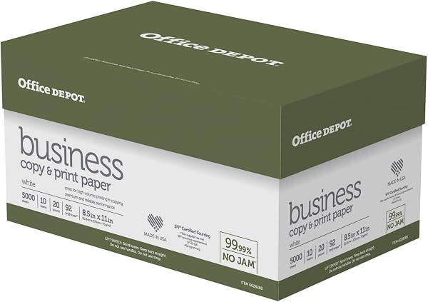 Office Depot Business Multi-Use Printer & Copy Paper, 10 Reams, White, Letter (8.5 x 11), 5000 Sheets Per Case, 20 Lb, 9