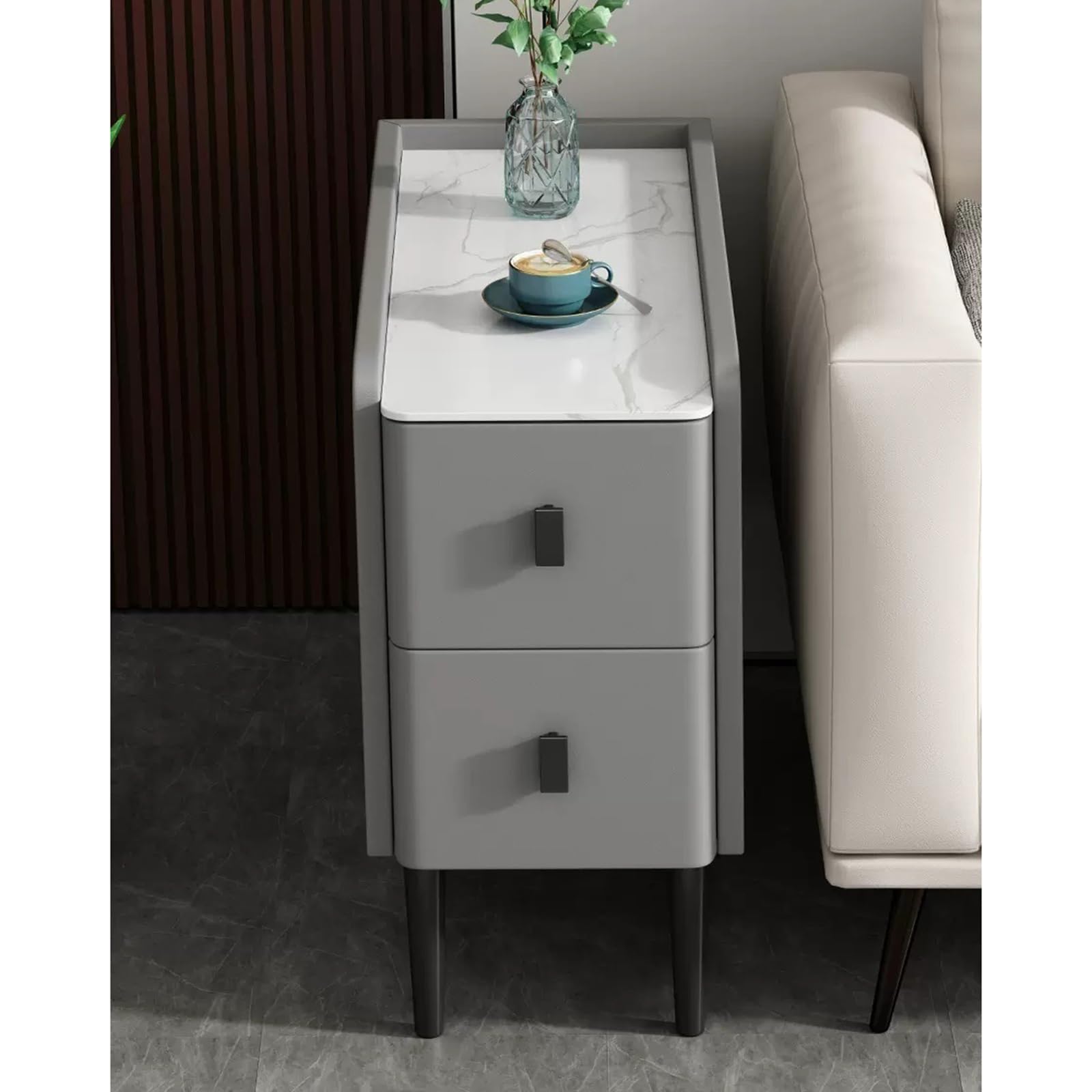 Generico Tavolino Stretto per Soggiorno, Mobiletto Portaoggetti con 2 Cassetti, Design Salvaspazio, Perfetto per Divano o Fessure, Ideale per Piccoli Spazi