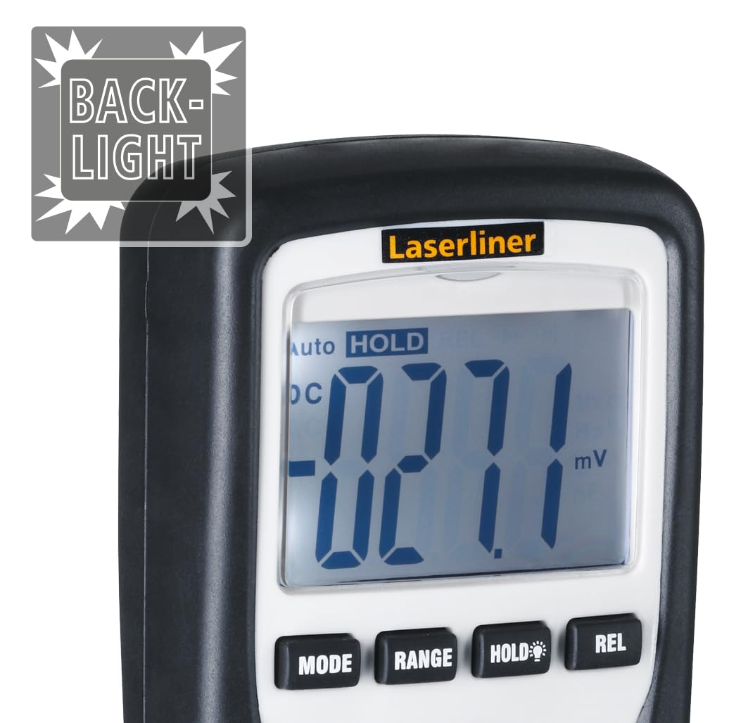 Laserliner Multimetro digitale Compact, con auto-range, misurazione AC/DC, capacità, frequenza, test diodi, passaggio con segnale acustico, allarme vibrazionale