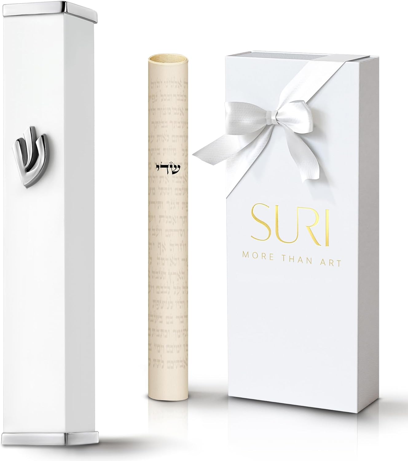 SURI Mezuzah for Door with Non Kosher Scroll | Nirosta Self-Stick Case Kit | Modern Jewish Mezuzah with Adhesive for Easy Install | Available in 3.8" & 5.5" Sizes | Israel Judaica Gift