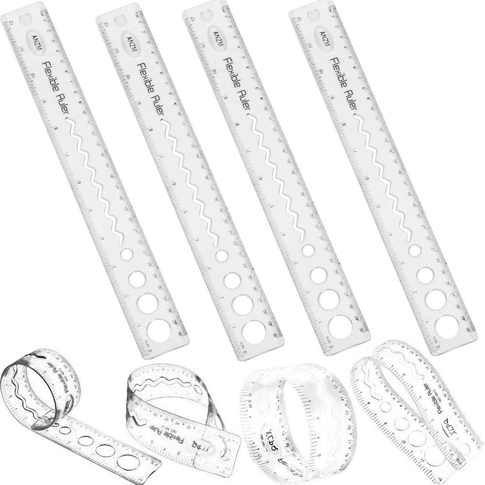 30CM/12inch Unbreakable Clear Rulers Shatter Resistent Bendable Flexible Rubber Rulers Shatterproof Straight Plastic Ruler, Flexi Folding Rulers School,Classroom,or Office Kids/Adults(4PCS)