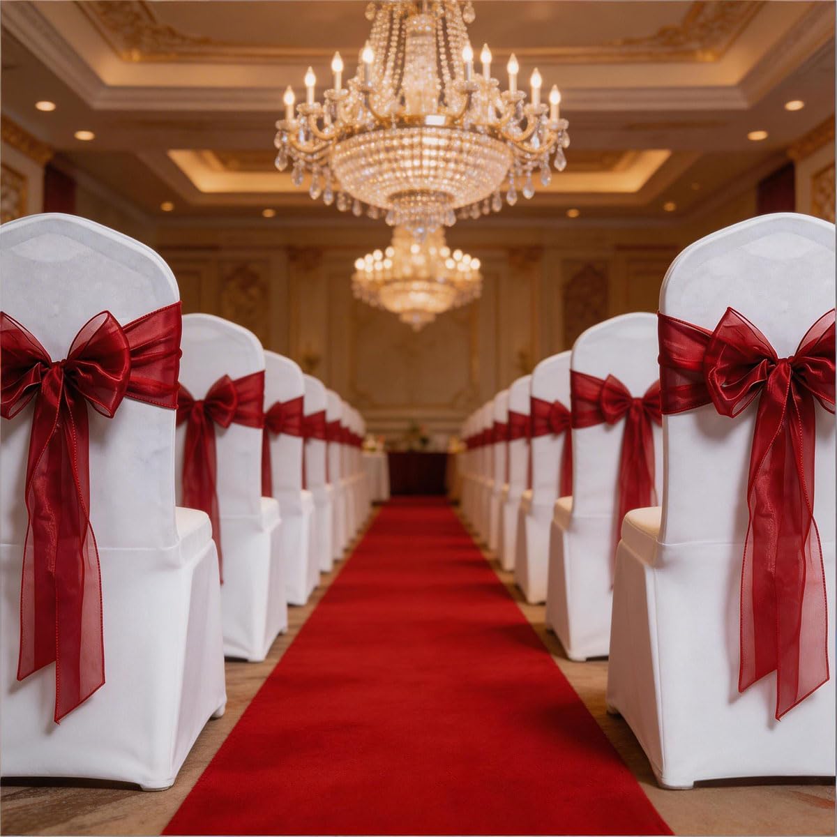 Burgundy Chair Sashes for Wedding - Universal Organza Chair Bows for Party Birthday Banquet Baby Shower Decorations Chair Ties - 50 Pack