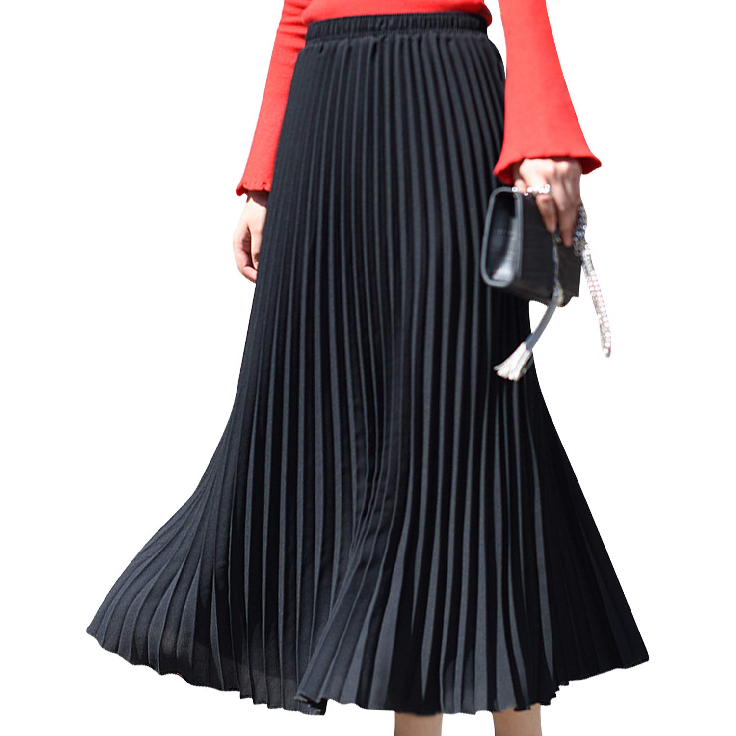 Gonna Plissettata da Donna maxigonna per Primavera Estate Autunno Lunghezza 90cm Tinta Unita Taglia 34/36/38/40 o XS/M