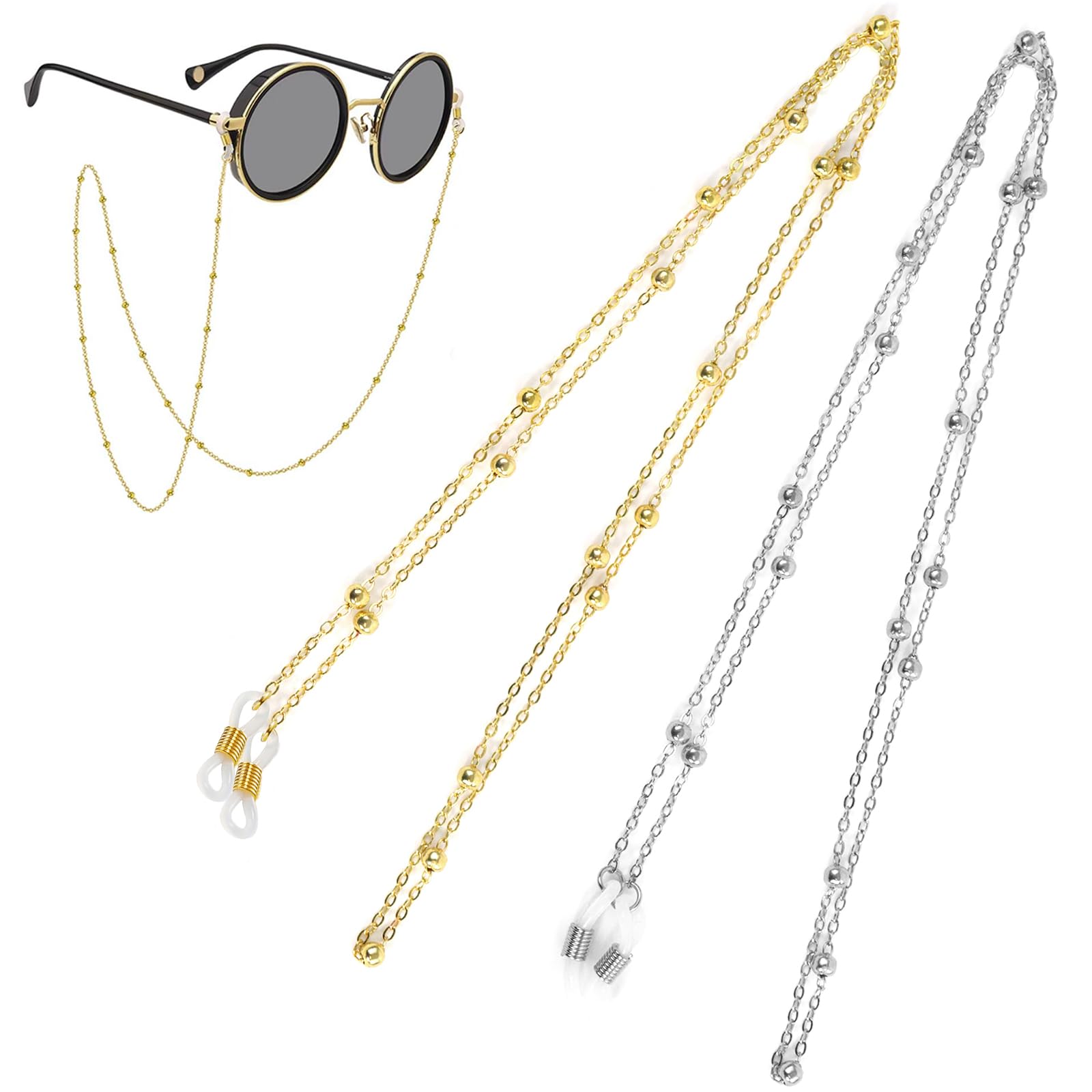 Hanyousheng 2 Piezas Cuerda para Gafas, Cadena Gafas Mujer, Cuerda de Montura de Gafas, Cuerda de Gafas Antideslizante, Cordón Gafas con Abalorios Ajustable, Cordones de Gafas para Mujer