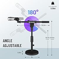 Vista 5 de CAHAYA Microphone Stand Desk Adjustable: Boom Arm Mic Stand Desktop with 2 Mic Clips Reinforced Metal Base Table Mic Mount with 3/8" to 5/8" Screw
