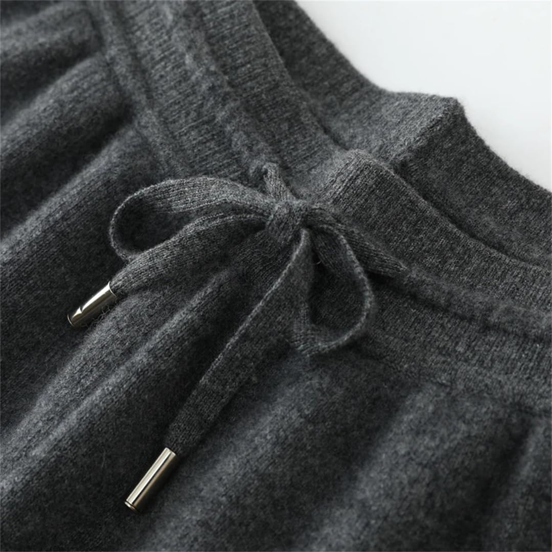 Men’S Cashmere High Waist Knitted Trousers Flat Front Full-Length Pencil Pants Business Casual Office