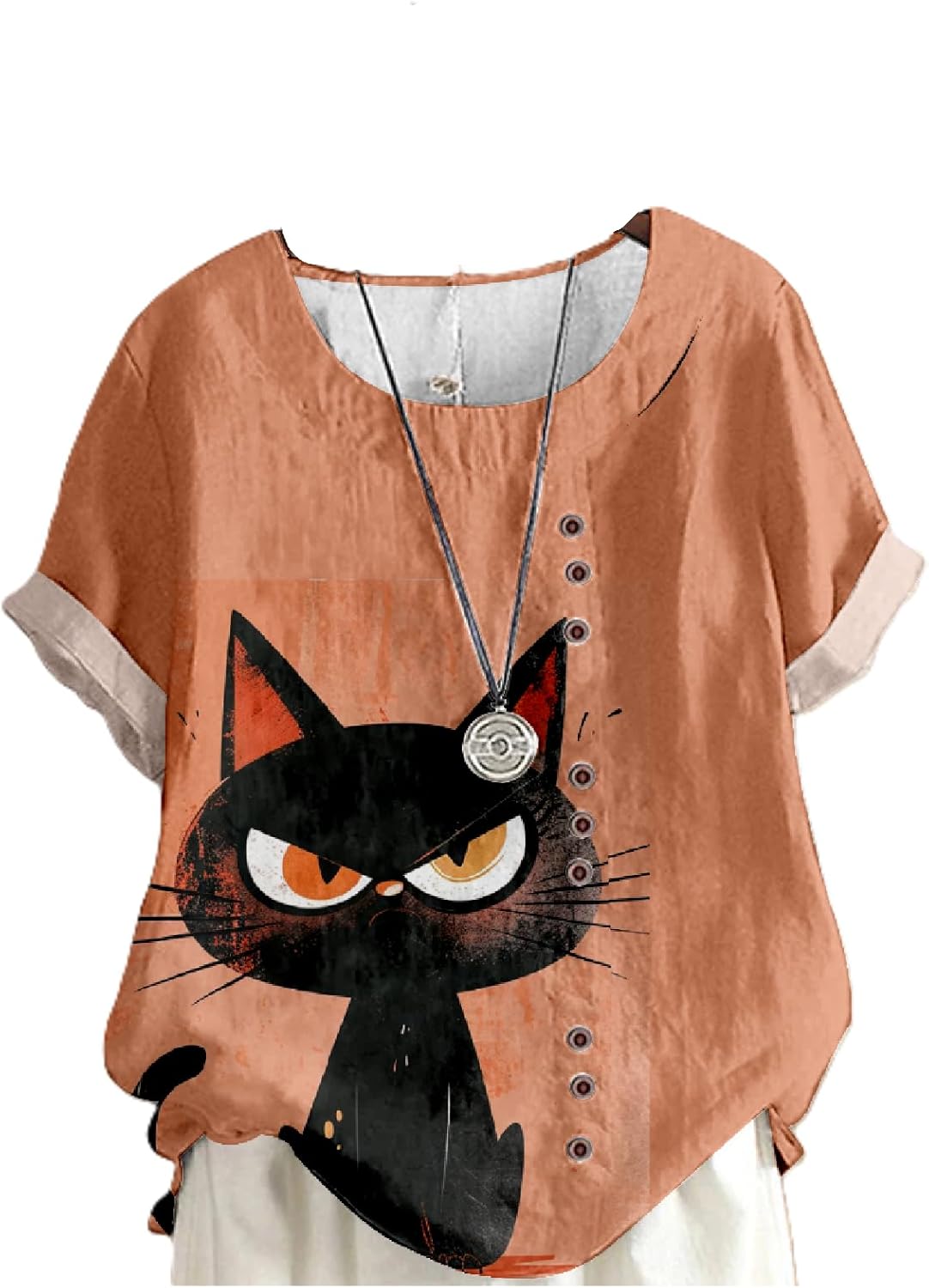 T Shirts for Women Cute Cat Print Short Sleeve Crewneck Summer Fashion Vintage Dressy Casual Tunic Blouses