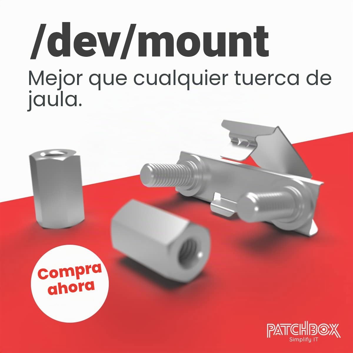 /Dev/Mount Paquete de 50 - Alternativa a Las Tuercas enjauladas de PATCHBOX, Sustituto de Tornillos de 19" Rack, más fácil y rápido Que Las Tuercas enjauladas M6 para Montar Hardware
