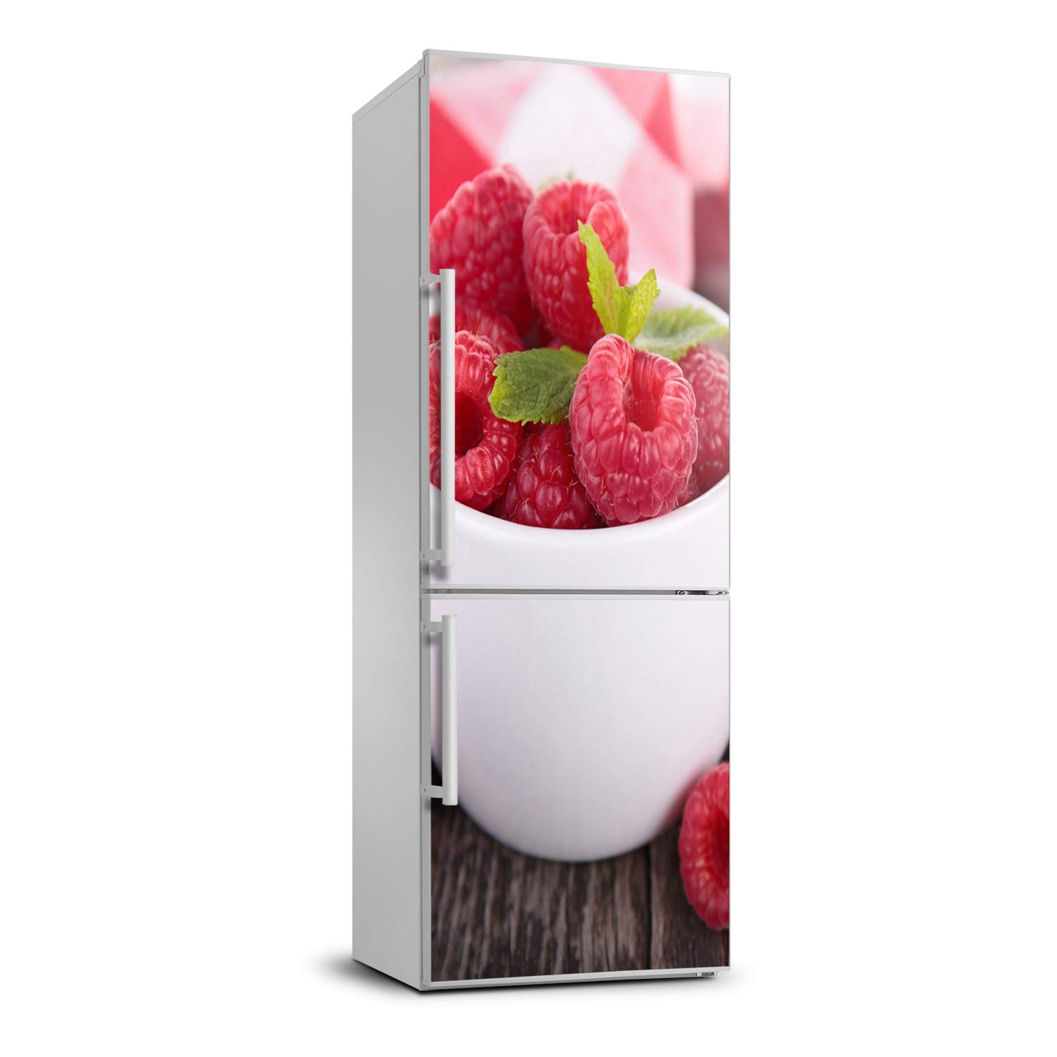 Autocollant Frigo Réfrigérateur Design Premium Framboises dans la Tasse 70x190