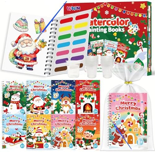 24 Pack Christmas Party Favors for Kids: Bulk Mini Water Coloring Books with 24 Water Cups, Stocking Stuffers Goodie Bag Fillers, Paint Art Crafts, Classroom School Prizes & Xmas Birthday Return Gifts