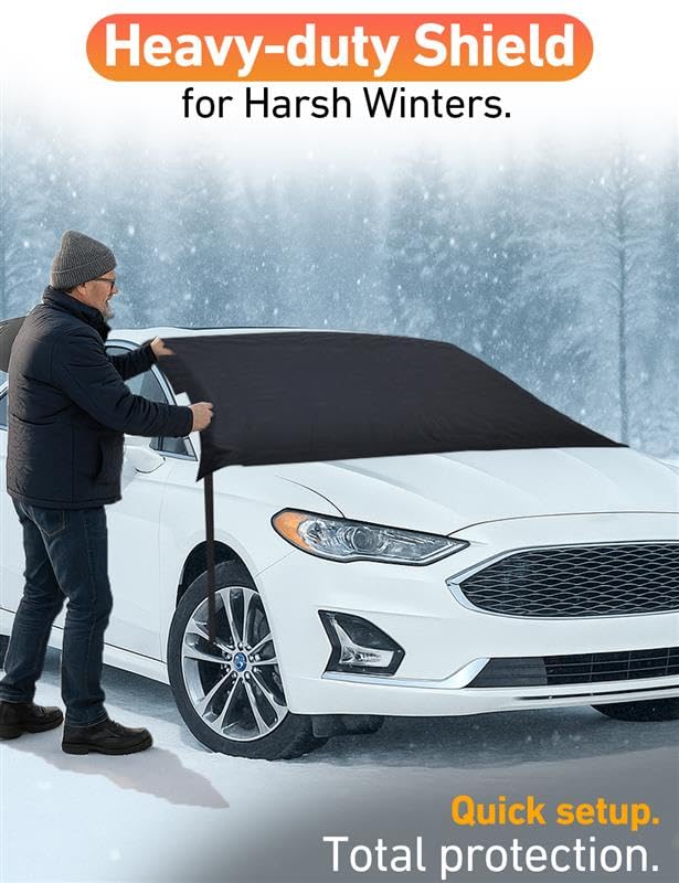 Image of EcoNour Car Snow Cover Compatible for Ford Fusion | Windshield Cover for Ice and Snow with S-Hook Straps | Heavy-Duty 600D Oxford Winter Car Cover, Waterproof & Anti-Slip