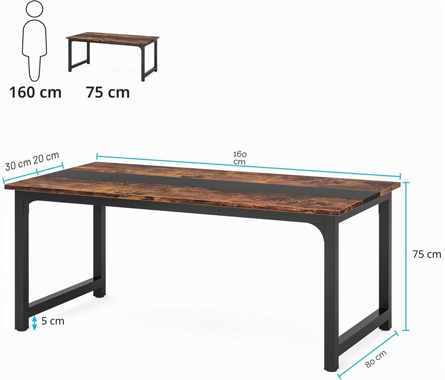 Lailang 160cm Escritorio, Mesa Escritorio Madera, Mesa Ordenador E Impresora, Bancada de Trabajo Oficina, Escritorio para Dos Personas, 160 x 80 x 74 cm, Rustic + Black