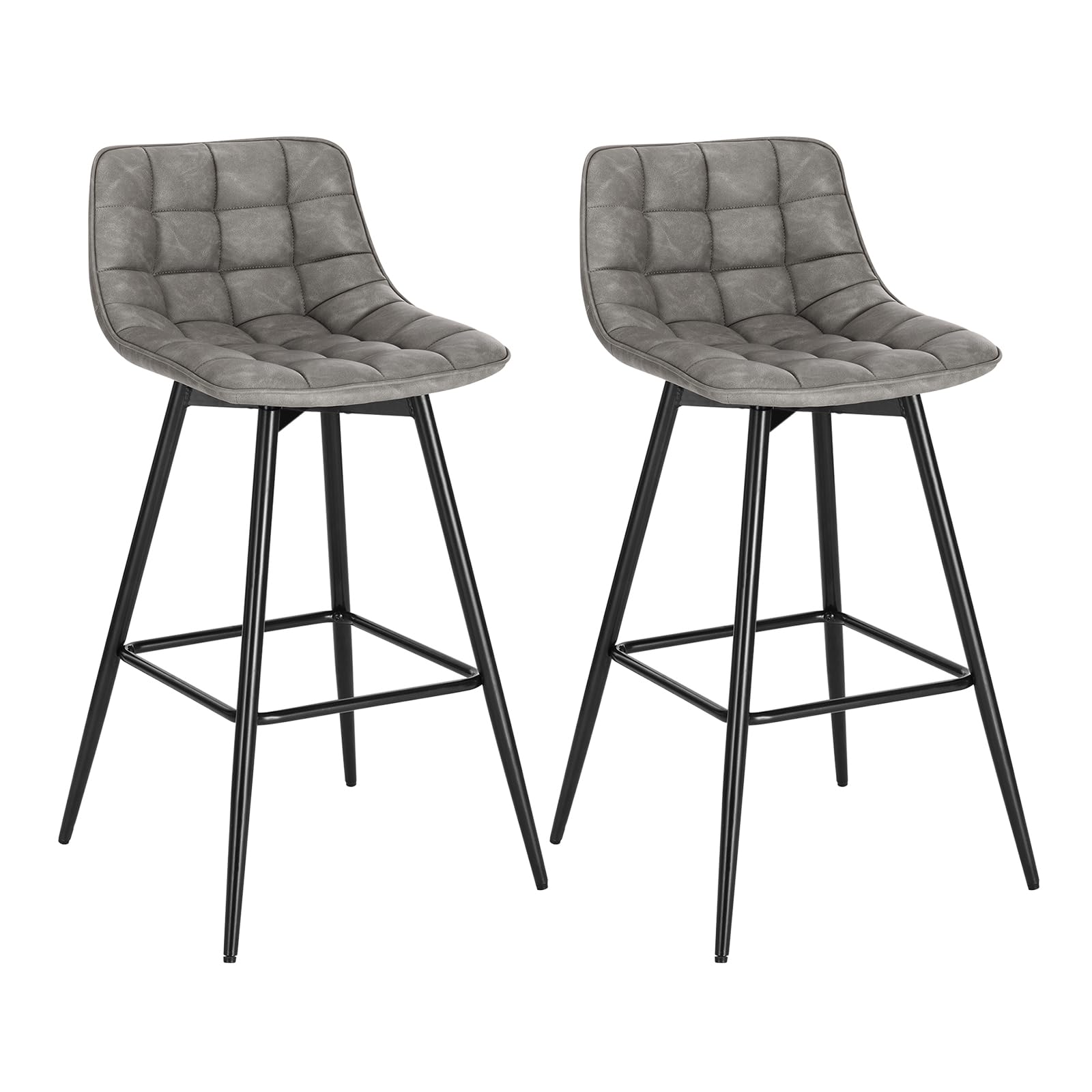 WOLTU Bar Stool Set of 2 with Metal Frame Back Seat, Faux Leather, Dark Grey