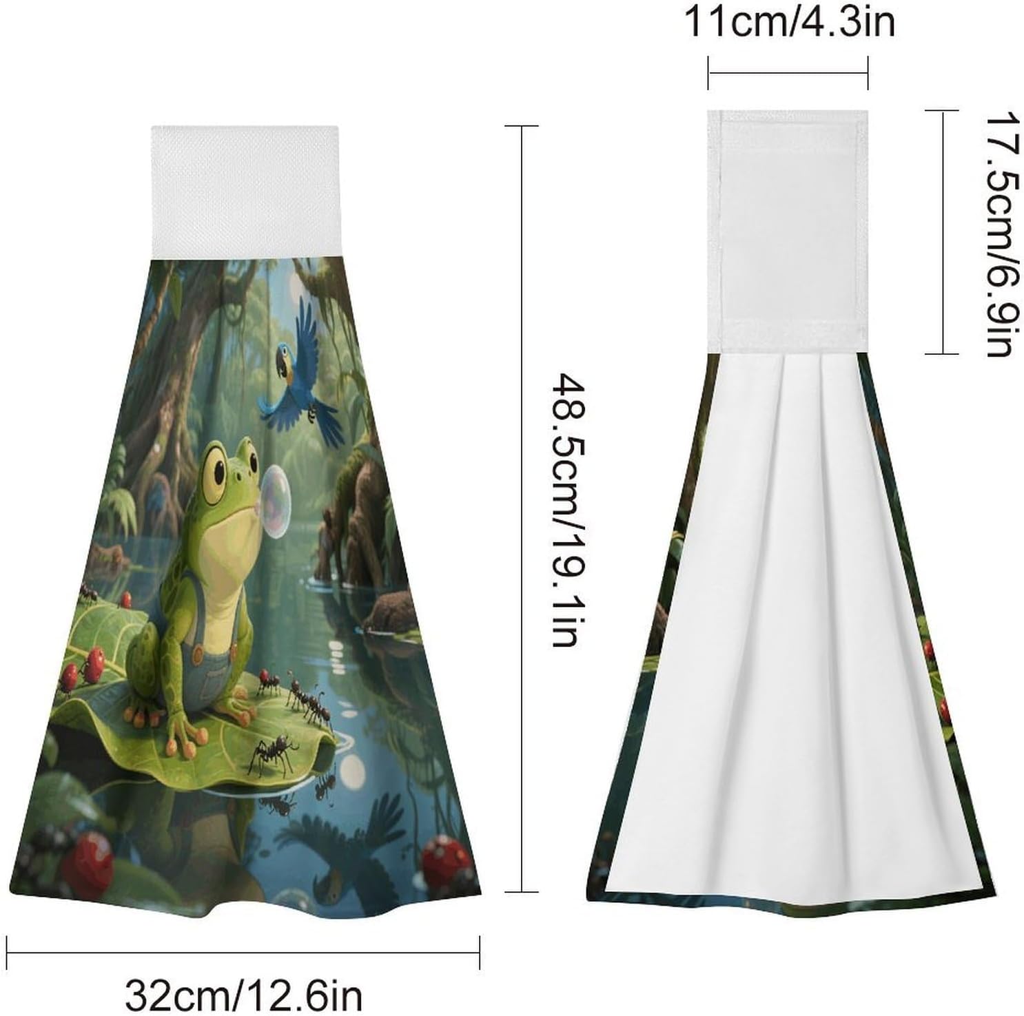 Hanging Kitchen Towels - Frog on Lily Pad Kitchen Tie Towel, Set of 2 Hand Dish Cloth with Hanging Loops 12.6 X 19.1 Inches, Absorbent, Super Soft, and Fast Drying Home Essential image 2