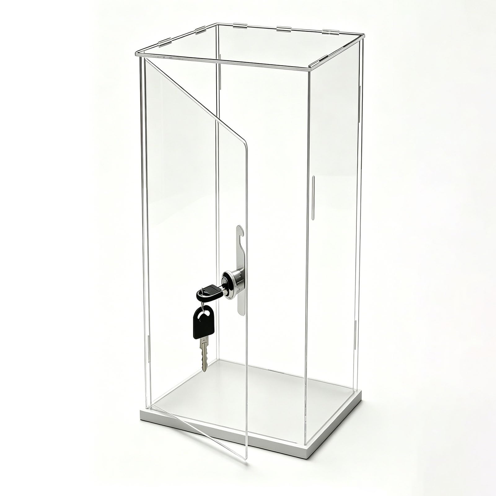 Akrylowa Gablota 10 15 20 30 35 45 Cm Stojąca Skrzynia do Przechowywania, Przezroczysta Akrylowa Gablota z Zamkiem i Kluczem, Duża Przestrzeń do Przechowywania(40x45xH45cm/16x18x18in)