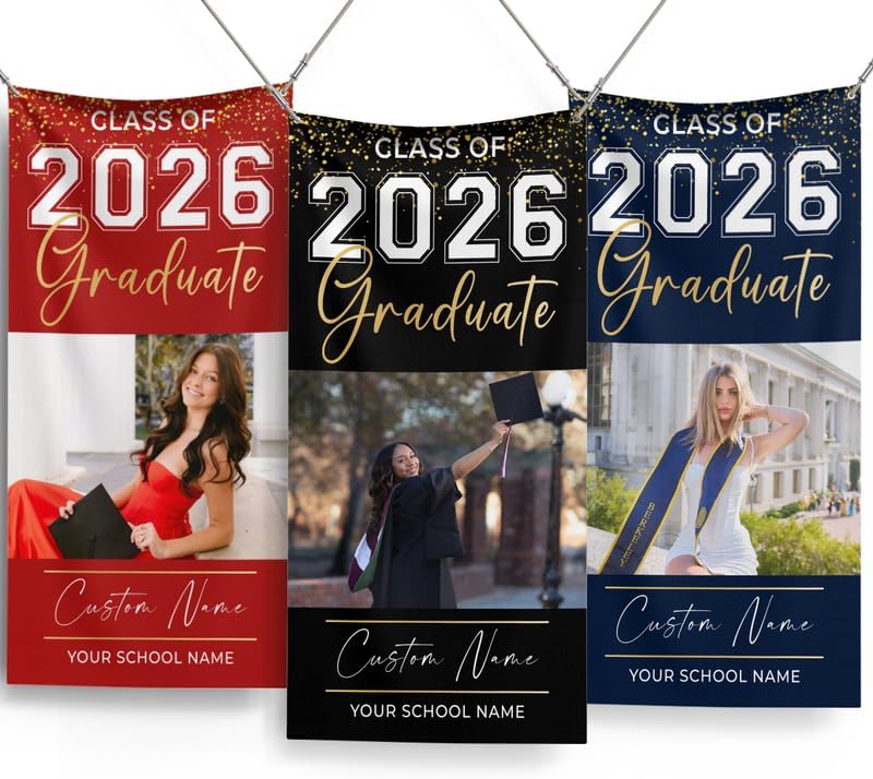 Personalized Congratulations Graduation Banner 2026 - Graduation Banner Class of 2026 for High School, College or University with Pictures, Outdoor Decor for Graduation