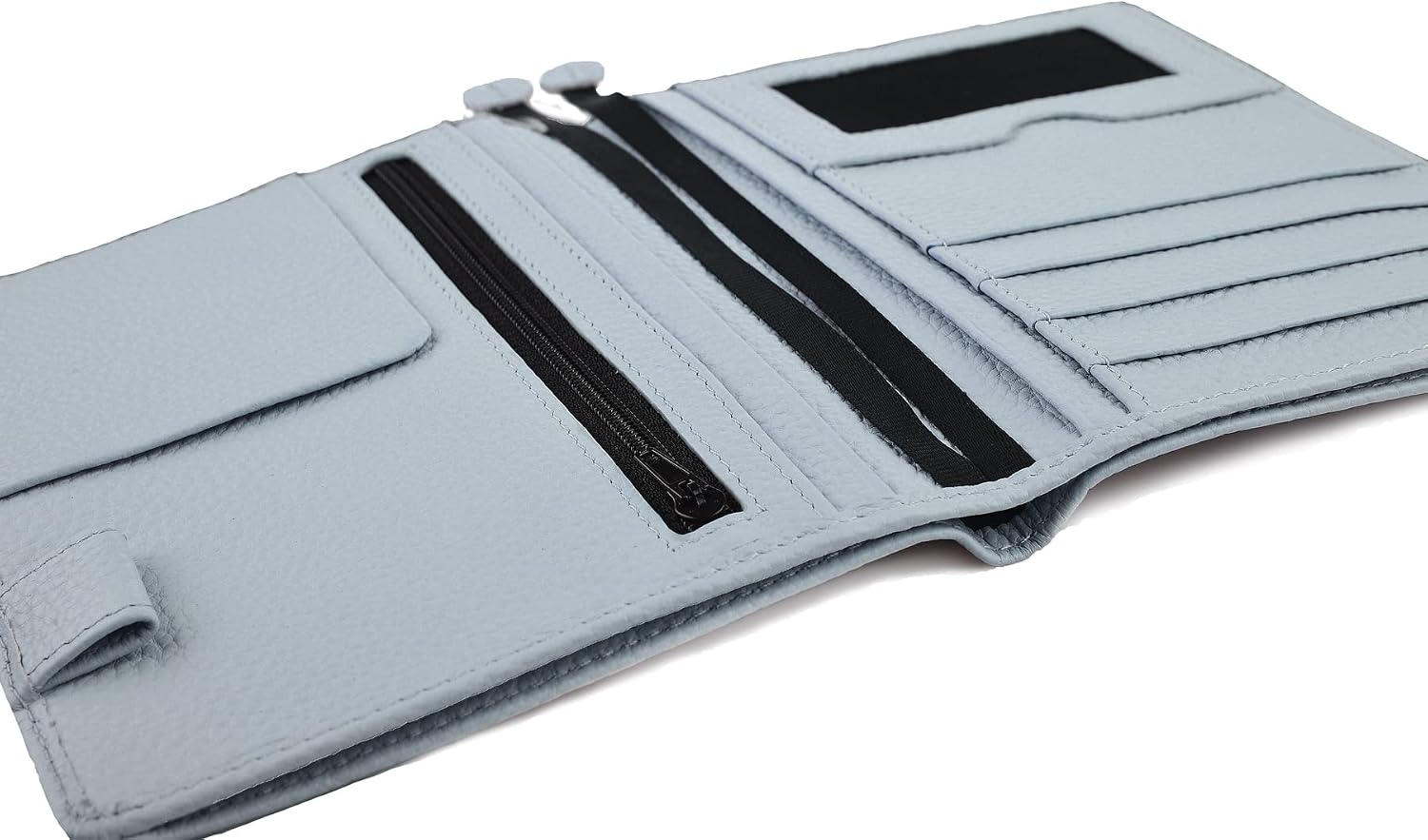 Genuine Leather a6 Planner Cover with Pen Loop Card Slots Zipper Pockets, Personal Organizer Cover, Compatible with Most A6 size Planners notebooks (Lychee-Bluish Grey)