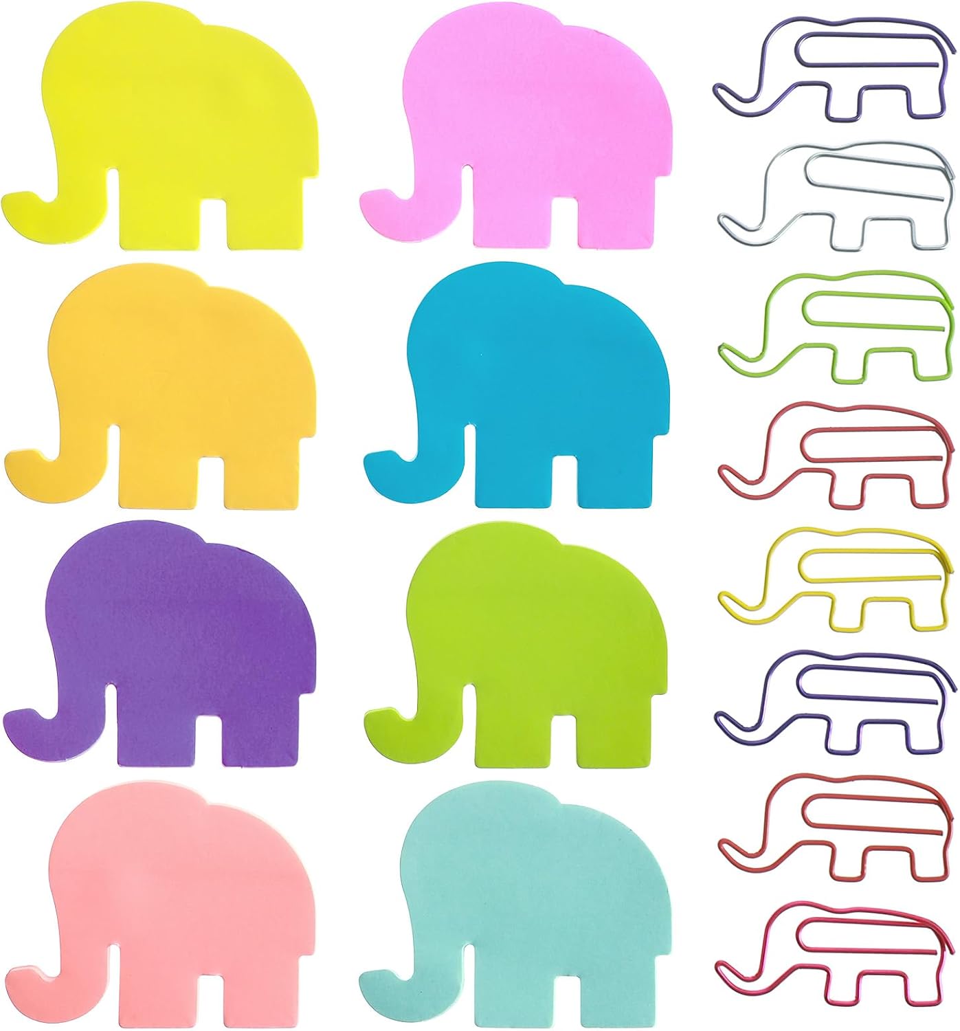 Ymapinc 240 Pcs Elephant Sticky Notes & 8 Elephant Paper Clips Set - Cute Desk Accessories for Elephants Decor Lovers