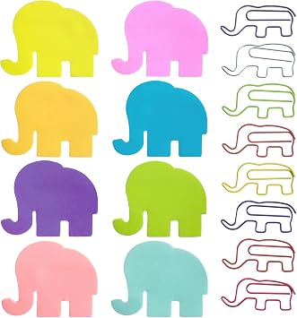 Ymapinc 240 Pcs Elephant Sticky Notes & 8 Elephant Paper Clips Set - Cute Desk Accessories for Elephants Decor Lovers
