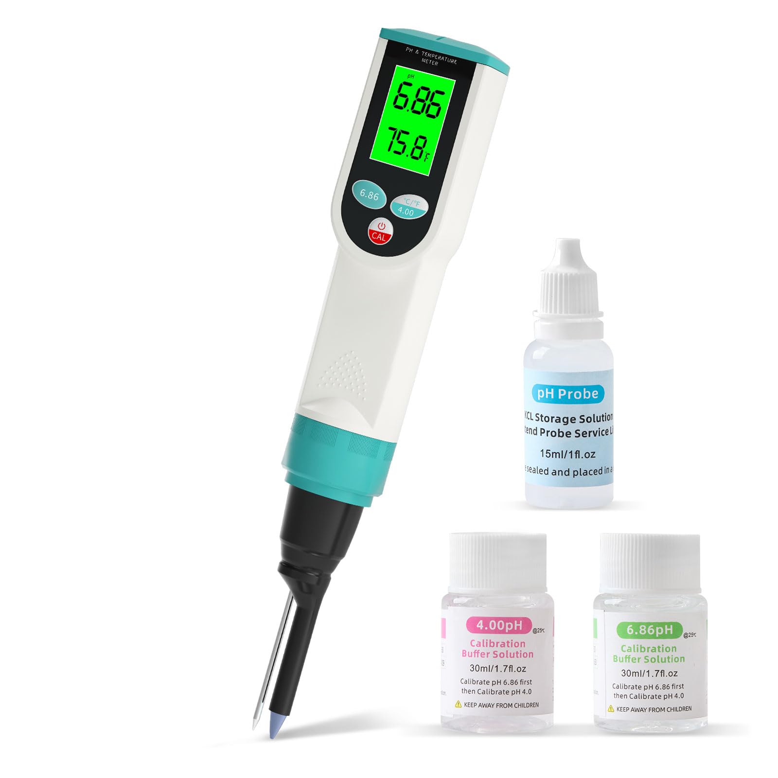 Medidor de pH de alimentos, probador digital de pH impermeable con sonda de pH y temperatura de alta precisión, ideal para masa madre, queso, muestras sólidas y alimentos líquidos, resolución