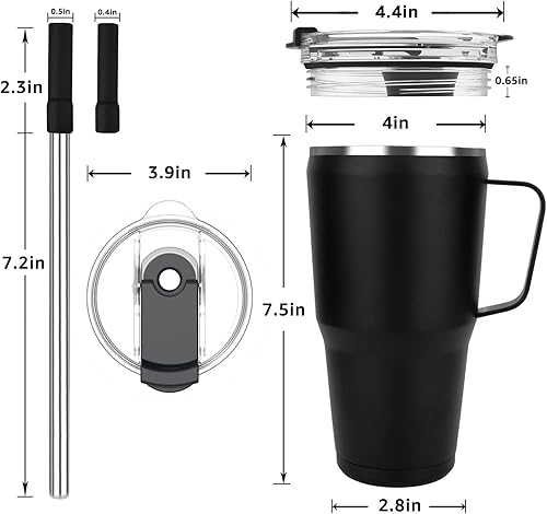 Miniatura 7 de Sursip Vaso de 30 onzas con tapa de tornillo vaso aislado al vacío de acero inoxidable con popote y asa mantiene las bebidas frías hasta 24 horas a