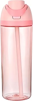 Clear Plastic Water Bottle with Straw, 20 Oz