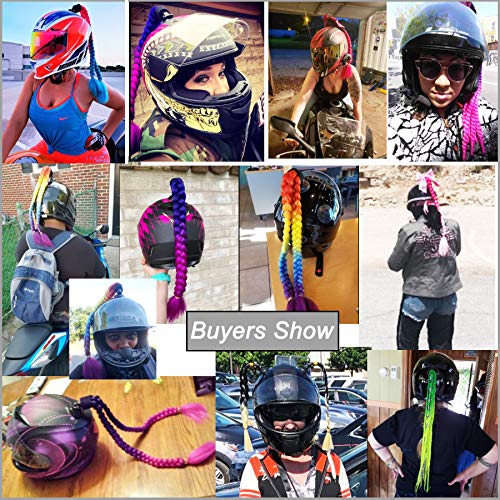 3T-Sister Helmet Pigtails Helmet Ponytail Helmet Braids Suction Cup Helmet Hair With Rainbow Bling Bars Used For Any Motorcycle Bicycle Helmet 24In Ombre Black To Silver Gray + 2Pcs Free Pu Adhesive #TOP5