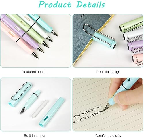 Miniatura 3 de Lápiz sin tinta con borrador, 5 juegos de lápiz infinito, lápiz infinito reutilizable con 5 borradores adicionales y 5 puntas reemplazables, lápiz