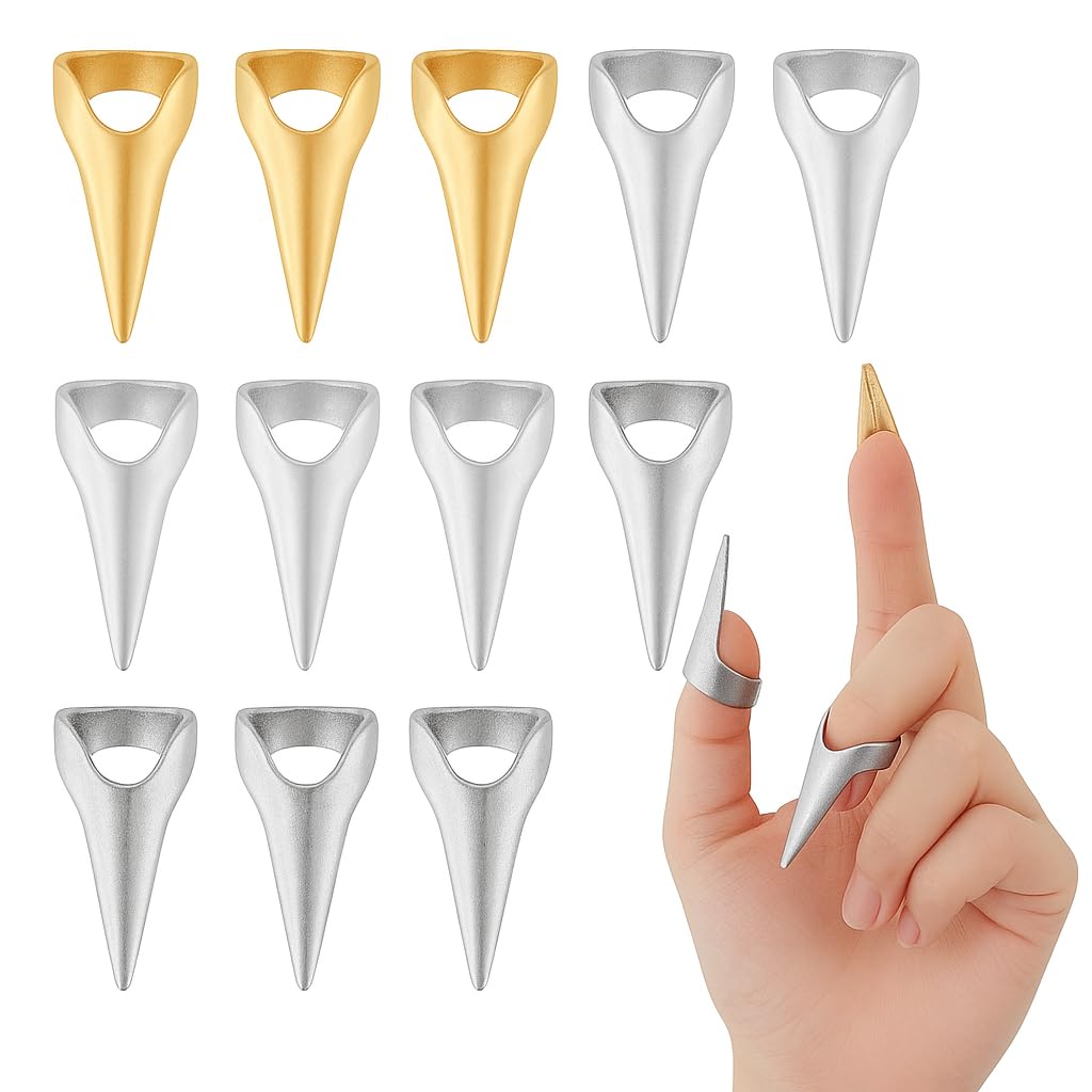 Accessoires Cosplay Gothique Doigts métalliques Longs – 20 pièces Griffes dorées et argentées – Grande Taille Ajustable – Faux Ongles décoratifs pour Cheveux, Cosplay, Halloween, Spectacles