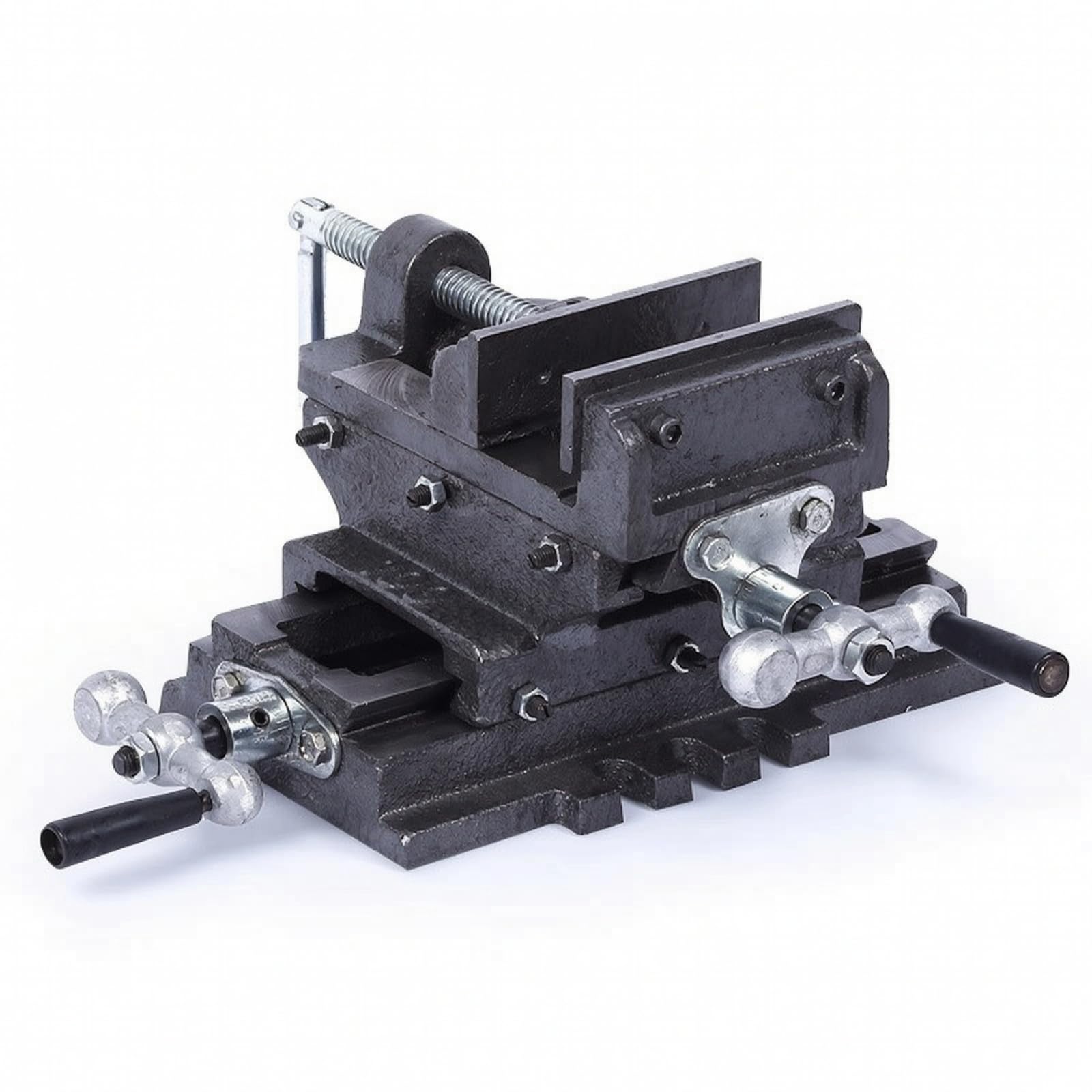 Tornillo de Banco Tornillo Mordaza Vise con Base Rectangular Rígida de Hierro Fundido y Doble Eje Deslizante Ajuste Lateral y Longitudinal Suave, 5 Pulgadas