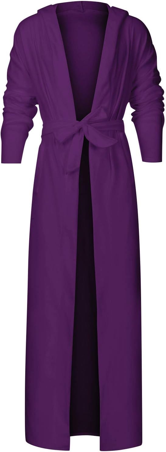 Mens Casual Long Sleeve Robe Kimono Shawl V Neck Handsome Men's Bathrobes Calf Length Sleepwear Night Gown (Purple-8#, XXXXL)