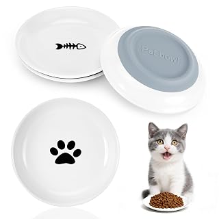 4 Stück Katzennapf Keramik, Futternapf Katze,Katzennäpfe Flach | mit Rutschfestem Silikonboden von Ermüdung der Schnurrhaare, zum Aufbewahren von Futter und Wasser für Katzen und Welpen - Amazon product rated Grade B