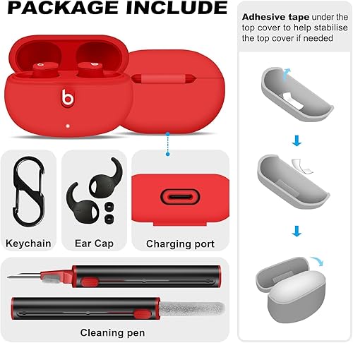 Miniatura 3 de MOLOVA Funda de silicona para Beats Studio Buds 2021 con bolígrafo limpio, antipérdida, a prueba de golpes, funda protectora para Beats Studio Bud,