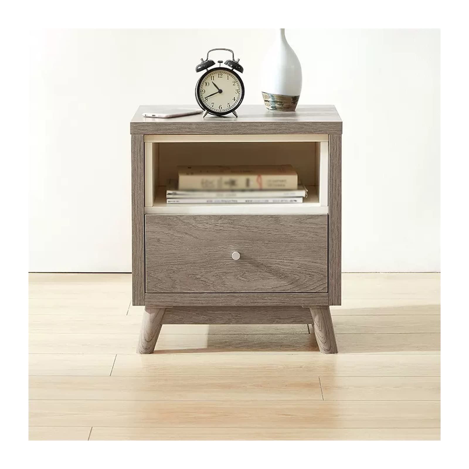 Table de chevet en bois gris de 48 cm avec tiroir moderne pour chambre et salon